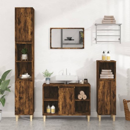 vidaXL Armario de lavabo madera contrachapada roble ahumado 80x33x60cm