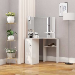 vidaXL Mesa tocador de maquillaje de esquina blanca