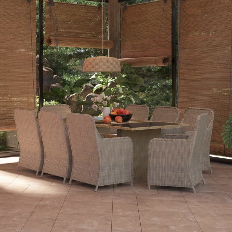 vidaXL Juego de comedor para jardín 9 piezas ratán sintético marrón vidaXL Juego de comedor para jardín 9 piezas ratán sintético marrón