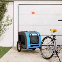 vidaXL Remolque de bicicleta mascotas hierro tela Oxford azul gris