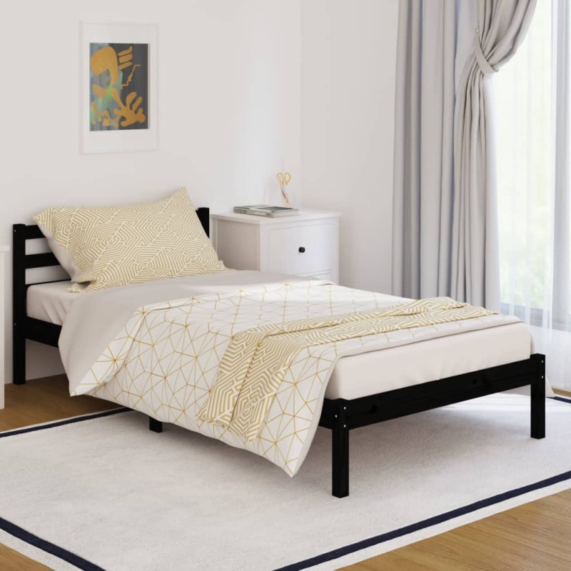 vidaXL Estructura cama madera maciza de pino negro 100x200 cm vidaXL Estructura cama madera maciza de pino negro 100x200 cm