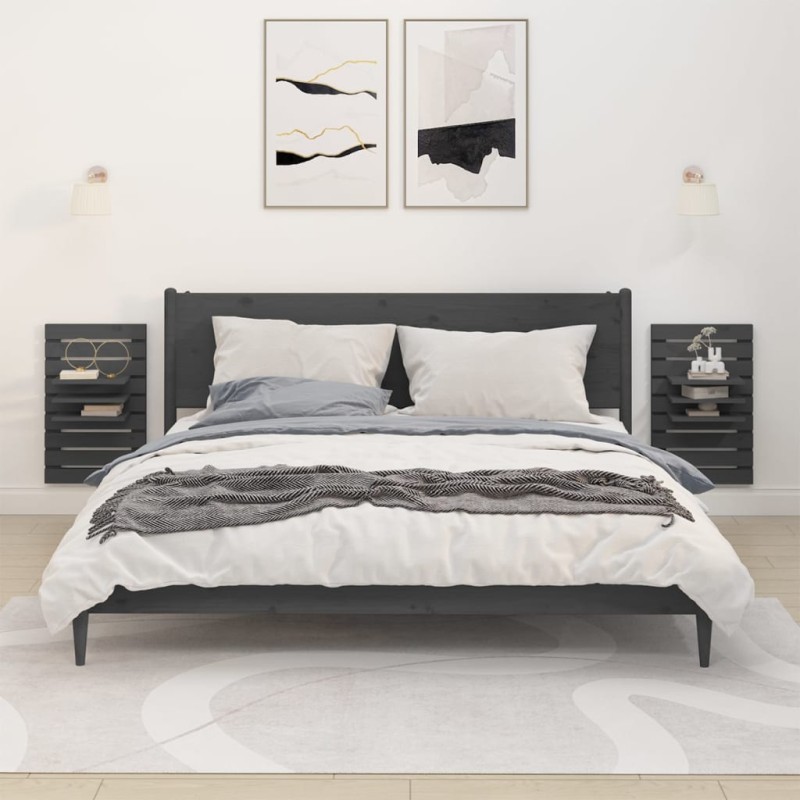 vidaXL Estantes mesitas de pared 2 uds madera maciza de pino gris vidaXL Estantes mesitas de pared 2 uds madera maciza de pino gris