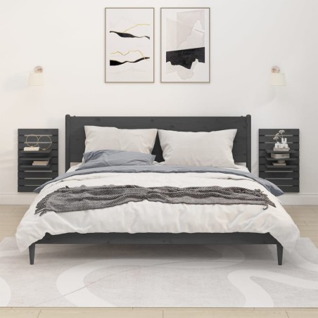 vidaXL Estantes mesitas de pared 2 uds madera maciza de pino gris