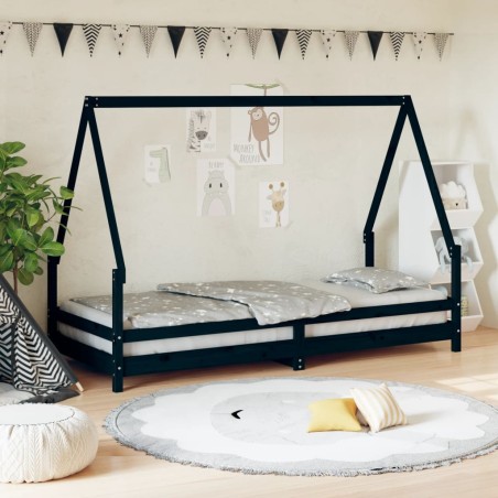 vidaXL Estructura de cama para niños madera de pino negro 80x200 cm