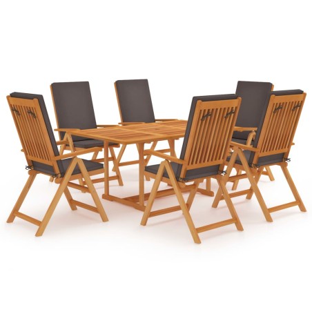 vidaXL Set de comedor para jardín 7 piezas teca maciza y cojines gris