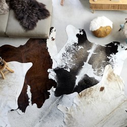 vidaXL Alfombra de piel de vaca real negro y blanco 150x170 cm