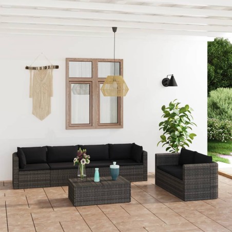 vidaXL Set de sofás de jardín 7 piezas y cojines ratán sintético gris