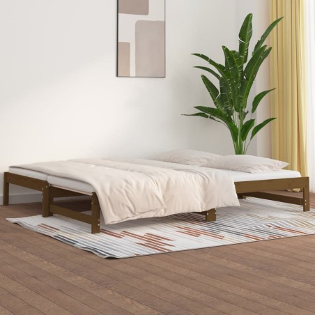 vidaXL Sofá cama extraíble madera maciza de pino marrón 2x(90x200) cm