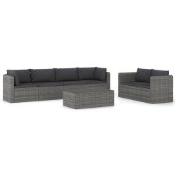 vidaXL Set de sofás de jardín 7 piezas y cojines ratán sintético gris