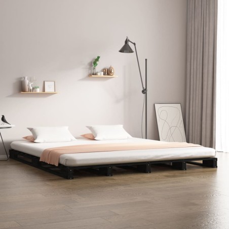 vidaXL Cama de palets madera maciza pino negra King Size 150x200 cm