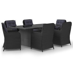 vidaXL Juego de comedor para jardín 7 piezas ratán sintético negro