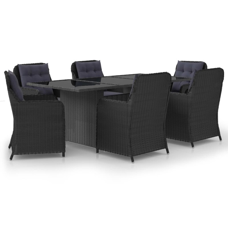 vidaXL Juego de comedor para jardín 7 piezas ratán sintético negro