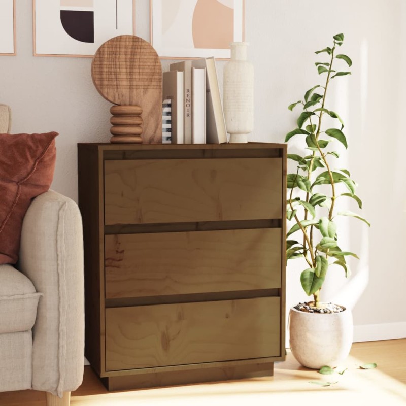 vidaXL Aparador de madera maciza de pino marrón miel 60x34x75 cm vidaXL Aparador de madera maciza de pino marrón miel 60x34x75 cm