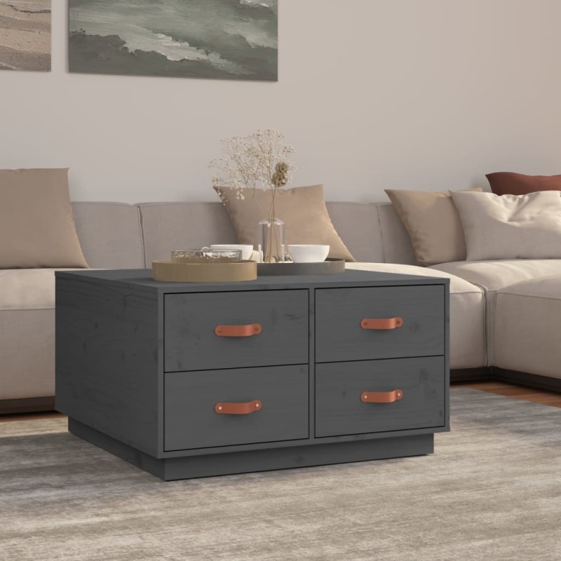 vidaXL Mesa de centro de madera maciza de pino gris 80x80x45 cm vidaXL Mesa de centro de madera maciza de pino gris 80x80x45 cm