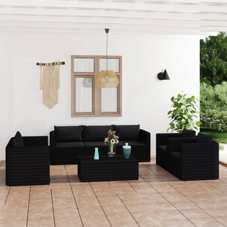 vidaXL Set de muebles de jardín 9 pzas cojines ratán sintético negro