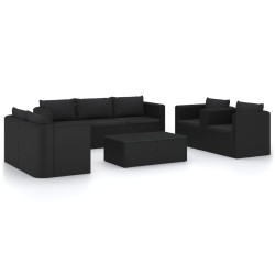 vidaXL Set de muebles de jardín 9 pzas cojines ratán sintético negro