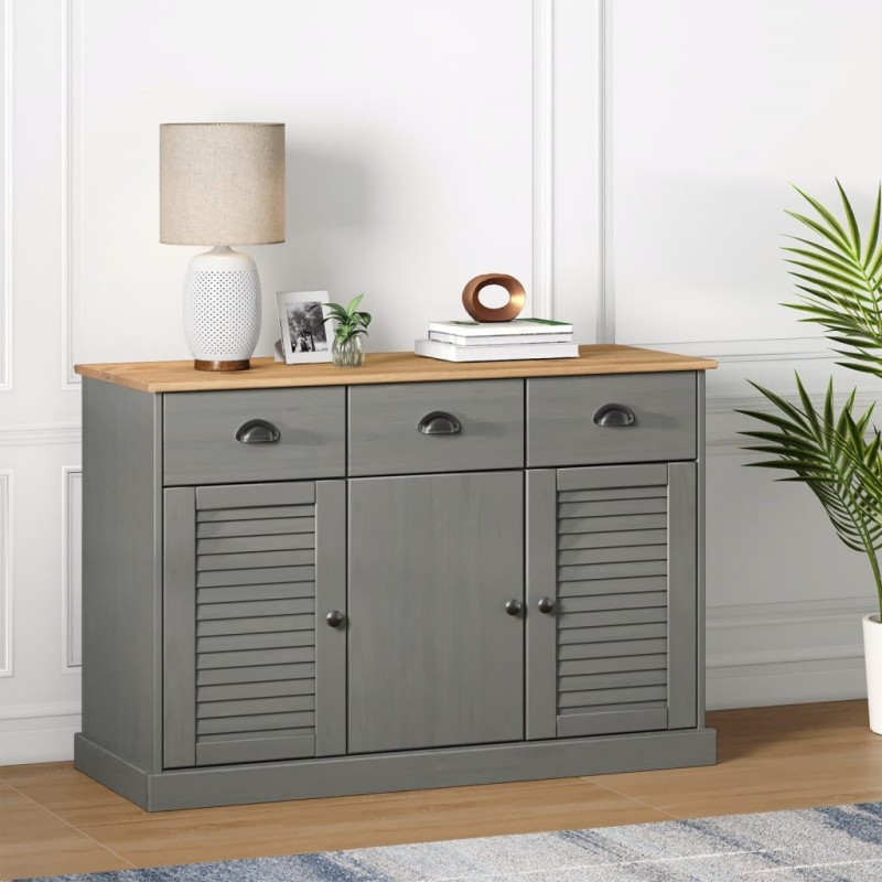 vidaXL Aparador con cajones VIGO madera maciza pino gris 113x40x75 cm vidaXL Aparador con cajones VIGO madera maciza pino gris 113x40x75 cm