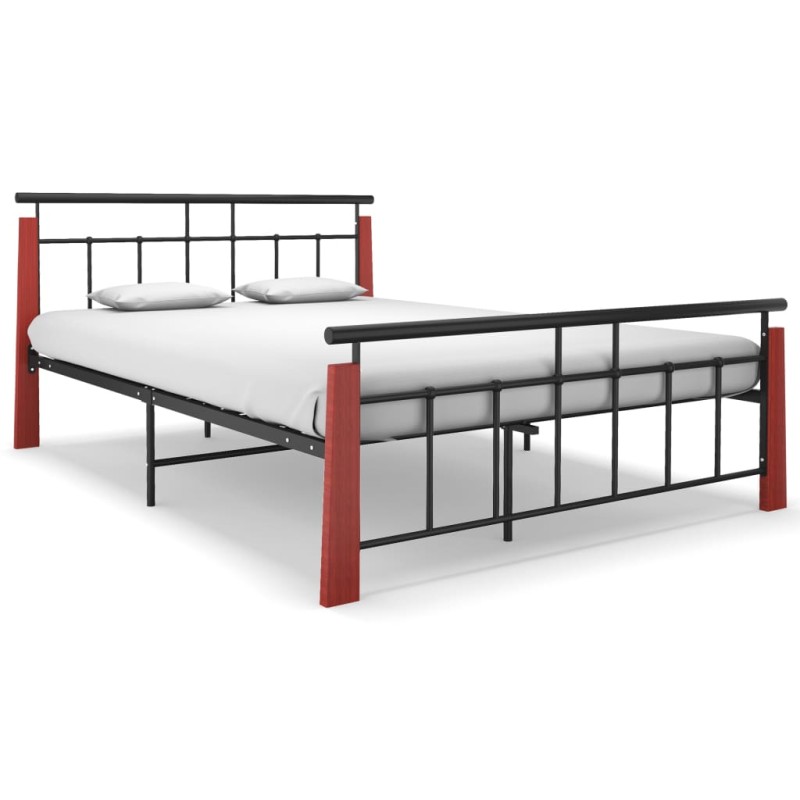 vidaXL Estructura de cama metal y madera maciza de roble 140x200 cm vidaXL Estructura de cama metal y madera maciza de roble 140x200 cm