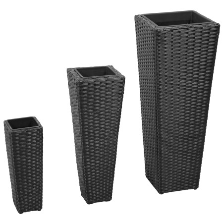 vidaXL Conjunto de arriates de ratán sintético negro 3 piezas