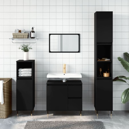 vidaXL Armario de baño madera contrachapada negro 30x30x190 cm