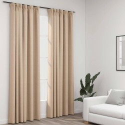 vidaXL Cortinas opacas con ganchos look de lino 2 pzas beige 140x225cm