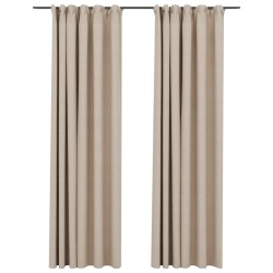 vidaXL Cortinas opacas con ganchos look de lino 2 pzas beige 140x225cm