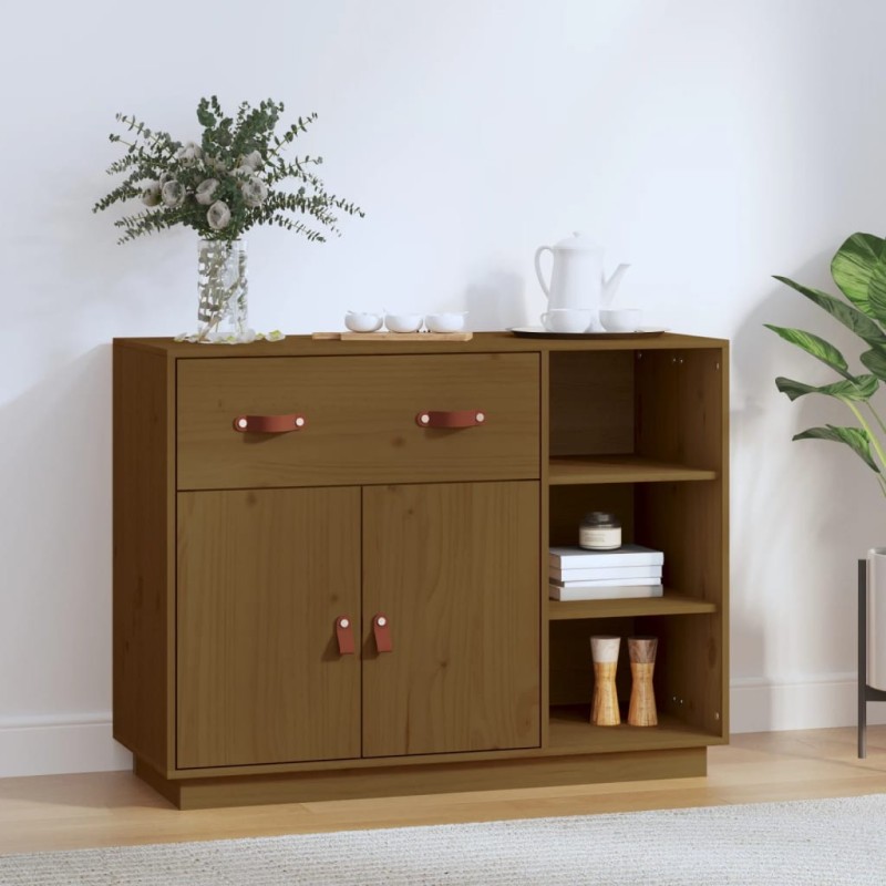 vidaXL Aparador de madera maciza de pino marrón miel 98,5x40x75 cm vidaXL Aparador de madera maciza de pino marrón miel 98,5x40x75 cm