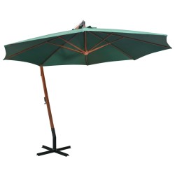 vidaXL Sombrilla colgante 350 cm con palo de madera verde