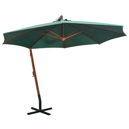 vidaXL Sombrilla colgante 350 cm con palo de madera verde