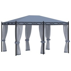 vidaXL Cenador con pantallas de malla acero gris antracita 3x4 m