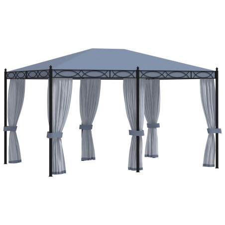 vidaXL Cenador con pantallas de malla acero gris antracita 3x4 m