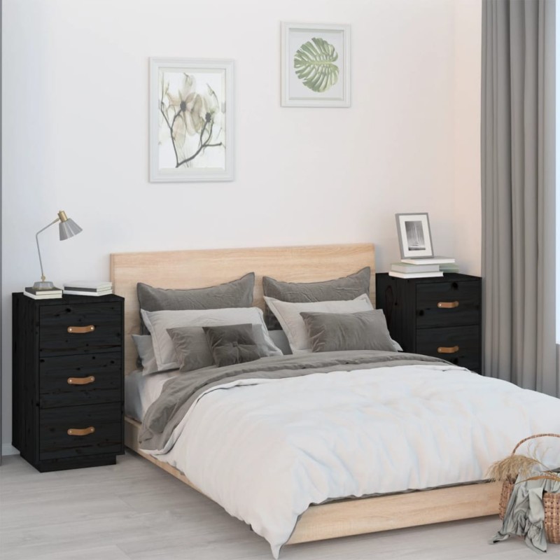vidaXL Mesitas de noche 2 uds madera maciza de pino negro 40x40x75 cm vidaXL Mesitas de noche 2 uds madera maciza de pino negro 40x40x75 cm
