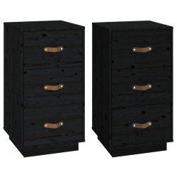 vidaXL Mesitas de noche 2 uds madera maciza de pino negro 40x40x75 cm