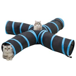 vidaXL Túnel para gatos con 4 salidas poliéster negro y azul 25 cm