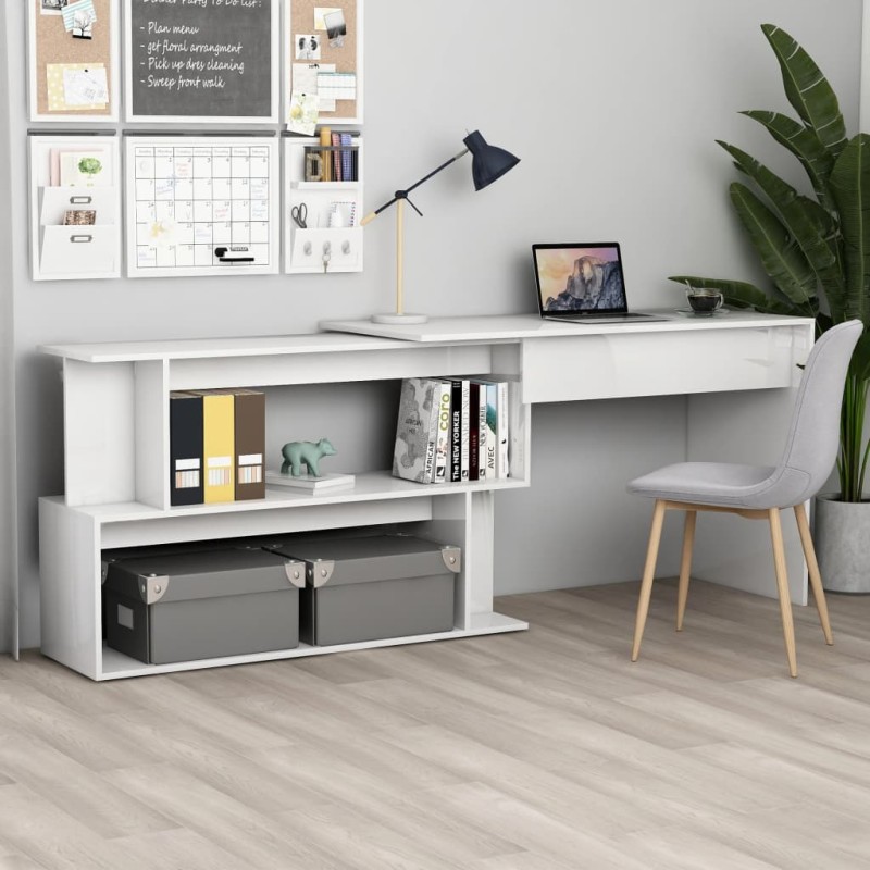 vidaXL Escritorio de esquina contrachapada blanco brillo 200x50x76 cm vidaXL Escritorio de esquina contrachapada blanco brillo 200x50x76 cm