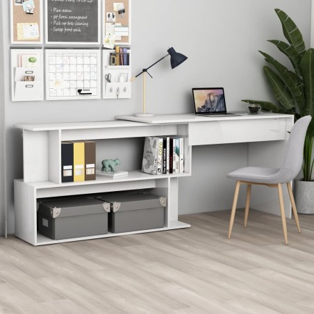 vidaXL Escritorio de esquina contrachapada blanco brillo 200x50x76 cm