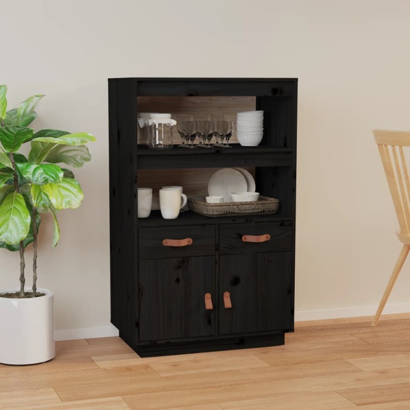 vidaXL Aparador de madera maciza de pino negro 67x40x108,5 cm