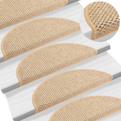 vidaXL Alfombrilla autoadhesiva escalera sisal 15 uds beige 65x21x4 cm