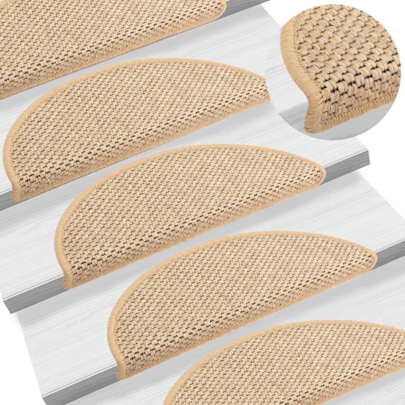 vidaXL Alfombrilla autoadhesiva escalera sisal 15 uds beige 65x21x4 cm