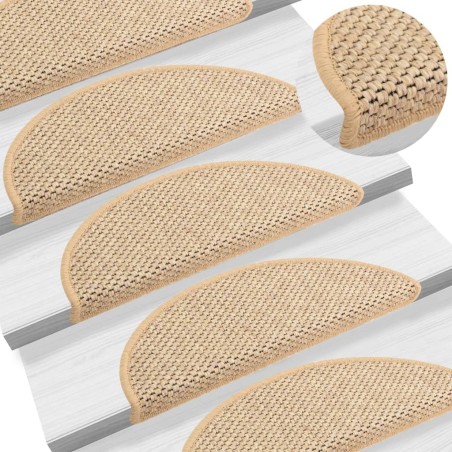 vidaXL Alfombrilla autoadhesiva escalera sisal 15 uds beige 65x21x4 cm