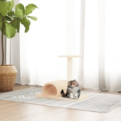 vidaXL Poste rascador para gatos con túnel crema 60x34,5x50 cm