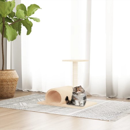 vidaXL Poste rascador para gatos con túnel crema 60x34,5x50 cm