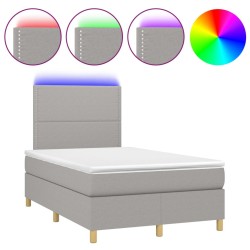 vidaXL Cama box spring con colchón tela y LED gris claro 120x200 cm