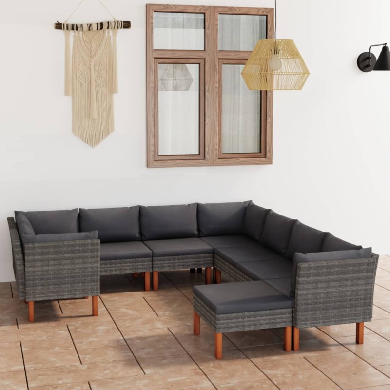 vidaXL Set de muebles de jardín 9 pzas y cojines ratán sintético gris vidaXL Set de muebles de jardín 9 pzas y cojines ratán sintético gris