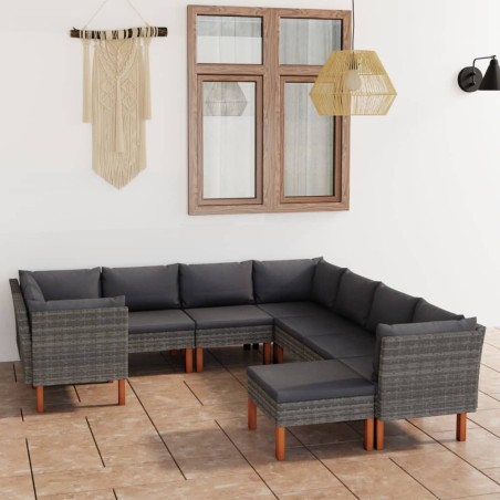 vidaXL Set de muebles de jardín 9 pzas y cojines ratán sintético gris