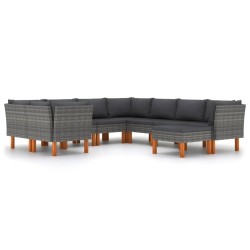 vidaXL Set de muebles de jardín 9 pzas y cojines ratán sintético gris