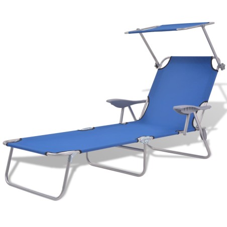 vidaXL Tumbona de jardín con toldo acero azul 
