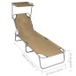 vidaXL Tumbona plegable con toldo de aluminio gris taupe vidaXL Tumbona plegable con toldo de aluminio gris taupe