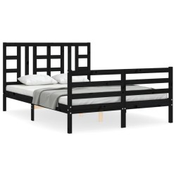 vidaXL Estructura de cama con cabecero madera maciza negro 160x200 cm