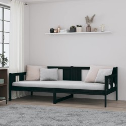 vidaXL Sofá cama madera maciza de pino negro 90x200 cm